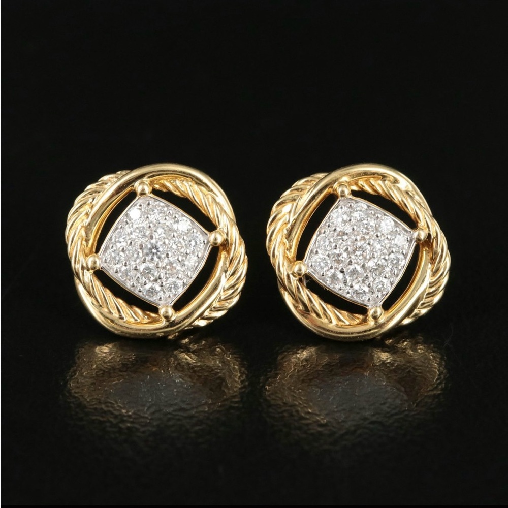 David Yurman Infinity Crossover Yellow Gold and Diamond Earring